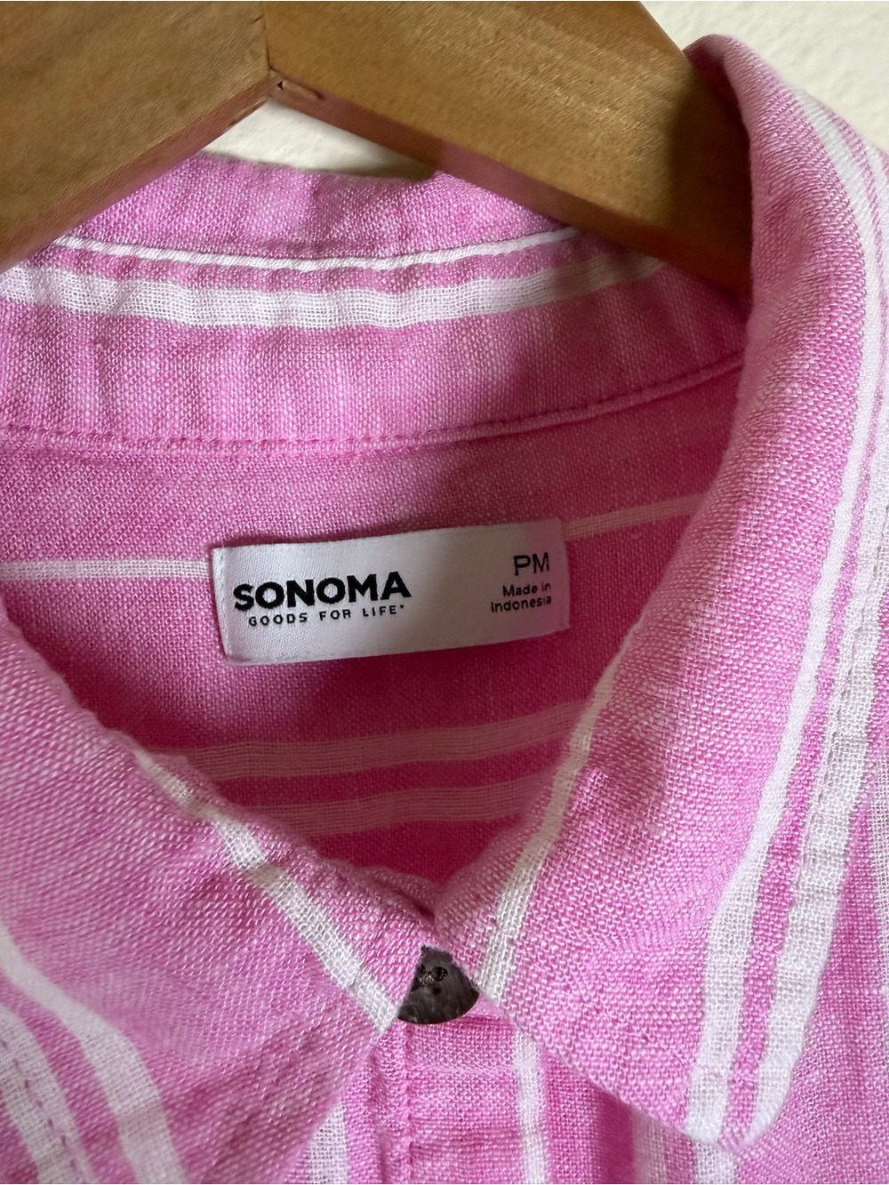 Sonoma Goods for Life PM Pink White Striped Linen Button Front Shirt - Picture 2 of 7